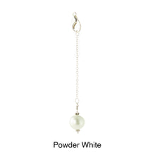 Load image into Gallery viewer, Scarf slide jewelry set extra pearl titled Powder White - view showing the pearl hanging.
