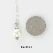 Load image into Gallery viewer, Scarf slide jewelry set extra pearl titled Gardenia - view showing the pearl laying next to a quarter for size reference.
