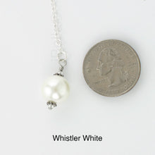 Load image into Gallery viewer, Scarf slide jewelry set extra pearl titled Whistler White - view showing the pearl laying next to a quarter for size reference.
