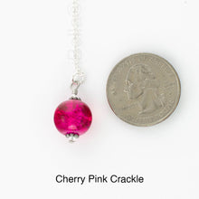 Load image into Gallery viewer, Scarf slide jewelry set extra pearl titled Cherry Pink Crackle - view showing the pearl laying next to a quarter for size reference.
