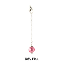 Load image into Gallery viewer, Scarf slide jewelry set extra pearl titled Taffy Pink - view showing the pearl hanging.
