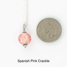 Load image into Gallery viewer, Scarf slide jewelry set extra pearl titled Spanish Pink Crackle - view showing the pearl laying next to a quarter for size reference.
