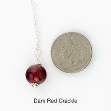 Load image into Gallery viewer, Scarf slide jewelry set extra pearl titled Dark Red Crackle - view showing the pearl laying next to a quarter for size reference.
