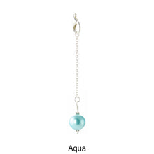 Load image into Gallery viewer, Scarf slide jewelry set extra pearl titled Aqua - view showing the pearl hanging.
