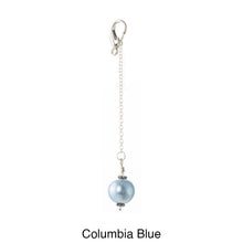 Load image into Gallery viewer, Scarf slide jewelry set extra pearl titled Columbia Blue - view showing the pearl hanging.

