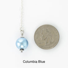 Load image into Gallery viewer, Scarf slide jewelry set extra pearl titled Columbia Blue - view showing the pearl laying next to a quarter for size reference.

