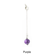 Load image into Gallery viewer, Scarf slide jewelry set extra pearl titled Purple - view showing the pearl hanging.
