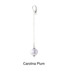 Load image into Gallery viewer, Scarf slide jewelry set extra pearl titled Carolina Plum Purple - view showing the pearl hanging.
