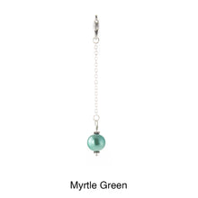 Load image into Gallery viewer, Scarf slide jewelry set extra pearl titled Myrtle Green - view showing the pearl hanging.
