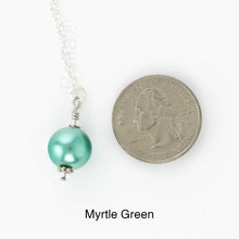 Load image into Gallery viewer, Scarf slide jewelry set extra pearl titled Myrtle Green - view showing the pearl laying next to a quarter for size reference.

