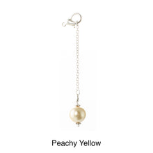 Load image into Gallery viewer, Scarf slide jewelry set extra pearl titled Peachy Yellow - view showing the pearl hanging.
