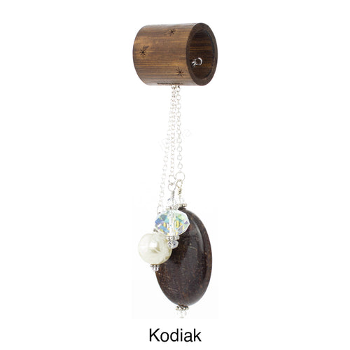 iBella® Scarf slide set named Kodiak - scarf slide set bead combination with the brown pendant. This scarf slide set is pictured hanging.  iBella® Scarf Slides and scarf slide sets, jewelry sets.
