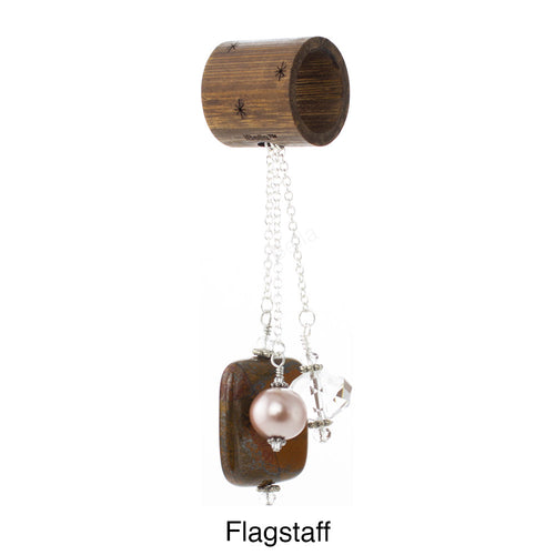 iBella® Scarf slide set named Flagstaff - scarf slide set bead combination with the brown pendant. This scarf slide set is pictured hanging.  iBella® Scarf Slides and scarf slide sets, jewelry sets.