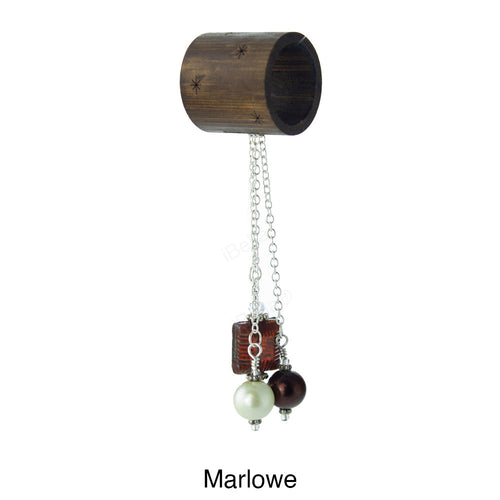 iBella® scarf slide jewelry set named Marlowe - scarf slide set bead combination with the brown pendant. This scarf slide set is pictured hanging.  iBella® Scarf Slides and scarf slide sets, jewelry sets.