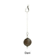 Load image into Gallery viewer, Scarf slide set extra pendant titled Dani - view showing the brown pendant hanging.
