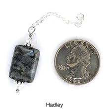 Load image into Gallery viewer, Scarf slide set extra pendant titled Hadley - view showing the gray pendant laying next to a quarter for size reference.
