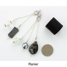 Load image into Gallery viewer, iBella® scarf slide jewelry set named Ranier - shown laying next to a quarter.    iBella® Scarf Slides and scarf slide sets, jewelry sets.
