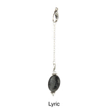 Load image into Gallery viewer, Scarf slide set extra pendant titled Lyric - view showing the gray pendant hanging.
