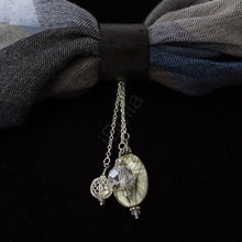 Load image into Gallery viewer, iBella® scarf slide jewelry set named LaRose pictured hanging on a scarf with the gray pendant.  iBella® Scarf Slides and scarf slide sets, jewelry sets.
