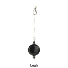 Load image into Gallery viewer, Scarf slide set extra pendant titled Leah - view showing the black pendant hanging.
