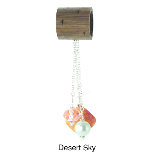 iBella® scarf slide jewelry set named Desert Sky - scarf slide set bead combination with the pink/orange pendant. This scarf slide set is pictured hanging.  iBella® Scarf Slides and scarf slide sets, jewelry sets.