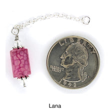 Load image into Gallery viewer, Scarf slide set extra pendant titled Lana - view showing the pink pendant laying next to a quarter for size reference.
