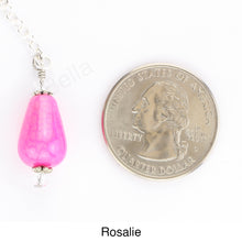 Load image into Gallery viewer, Scarf slide jewelry set extra pendant titled Rosalie - view showing the pendant laying next to a quarter for size reference.  iBella® Scarf Slides and scarf slide sets, jewelry sets.
