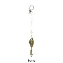 Load image into Gallery viewer, Scarf slide set extra pendant titled Irene - view showing the gold pendant from a different angle hanging.

