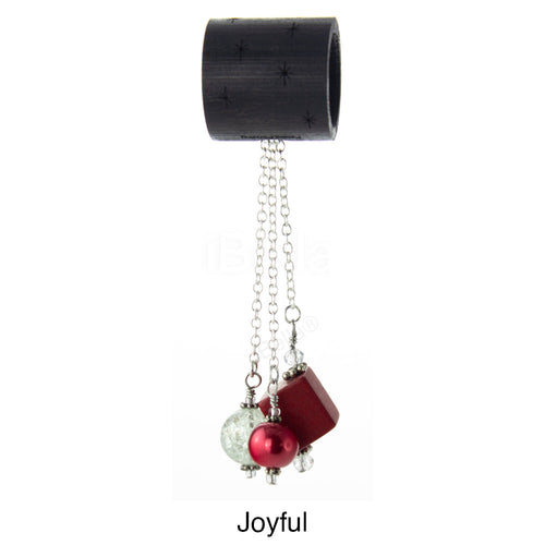 iBella® scarf slide jewelry set named Joyful - alternate scarf slide set bead combination with the red cube pendant. This scarf slide set is pictured hanging.  iBella® Scarf Slides and scarf slide sets, jewelry sets.