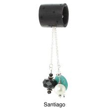 Load image into Gallery viewer, iBella® scarf slide jewelry set named Santiago - alternate scarf slide set bead combination with the aqua pendant. This scarf slide is pictured hanging.  iBella® Scarf Slides and scarf slide sets, jewelry sets.
