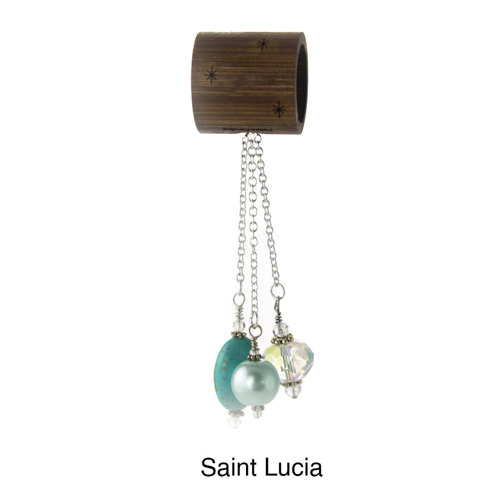 iBella® scarf slide jewelry set named Saint Lucia - alternate scarf slide set bead combination with the turquoise color pendant. This scarf slide set is pictured hanging.  iBella® Scarf Slides and scarf slide sets, jewelry sets.