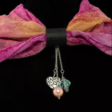 Load image into Gallery viewer, iBella® scarf slide jewelry set named Saint Lucia pictured hanging on a scarf.  iBella® Scarf Slides and scarf slide sets, jewelry sets.
