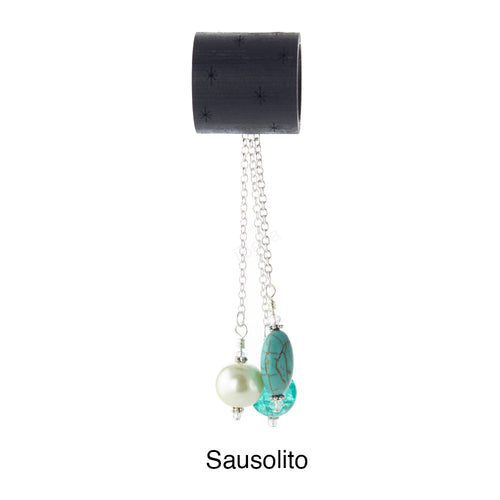 iBella® scarf slide jewelry set named Sausolito - alternate scarf slide set bead combination with the turquoise/howlite pendant. This scarf slide set is pictured hanging.  iBella® Scarf Slides and scarf slide sets, jewelry sets.